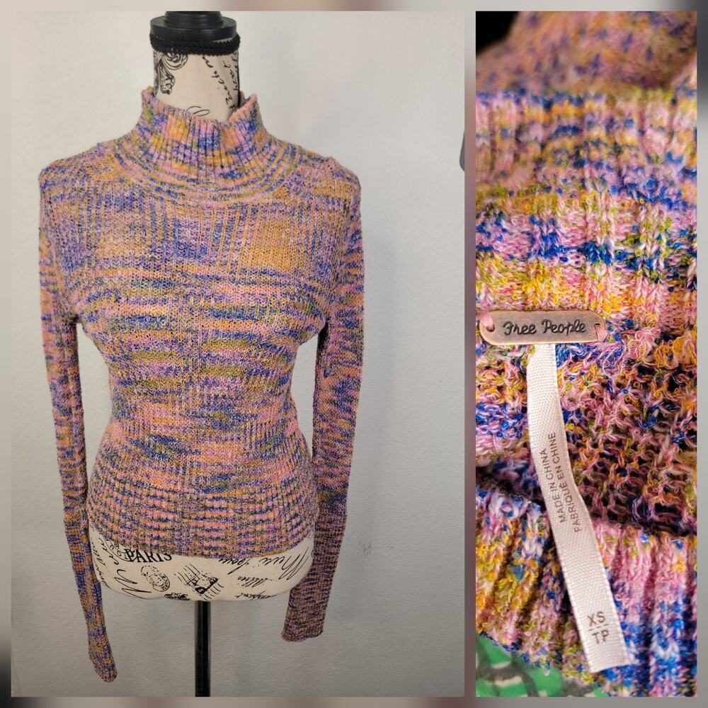 Free People Blair Spacedye Pullover Sweater Size XS Candy Combo Linen Blend
